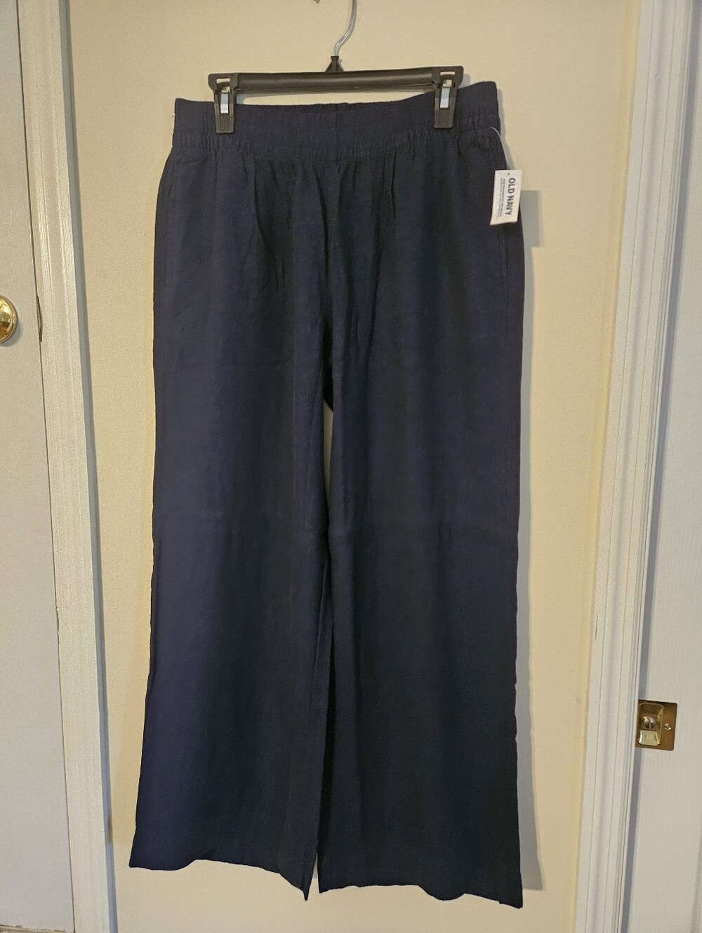NWT Womens Navy Blue Old Navy High Rise Wide Leg Linen Blend Pants. Medium